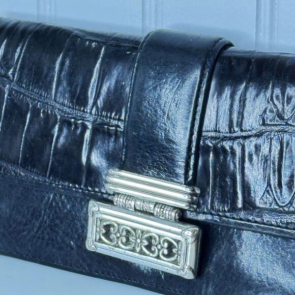 BRIGHTON Wallet Organizer Black Genuine Leather Croc Embossed Silver Accent - Picture 3 of 14